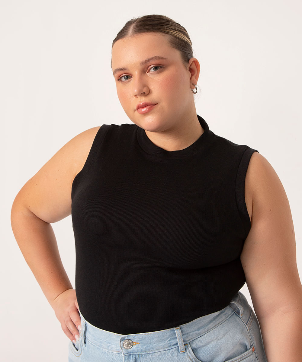 regata plus size gola alta preto