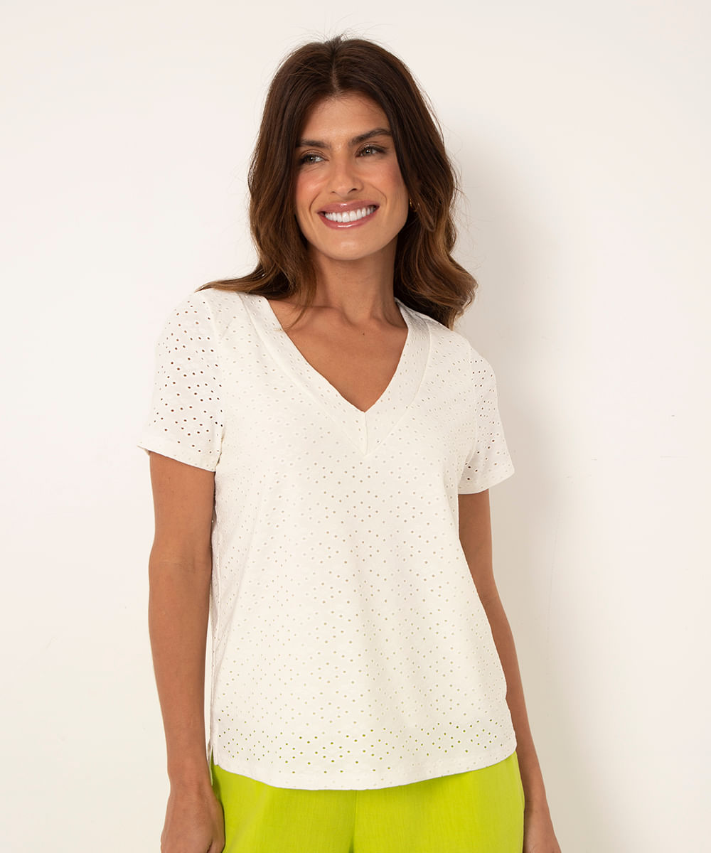 blusa de laise ampla manga curta decote v off white