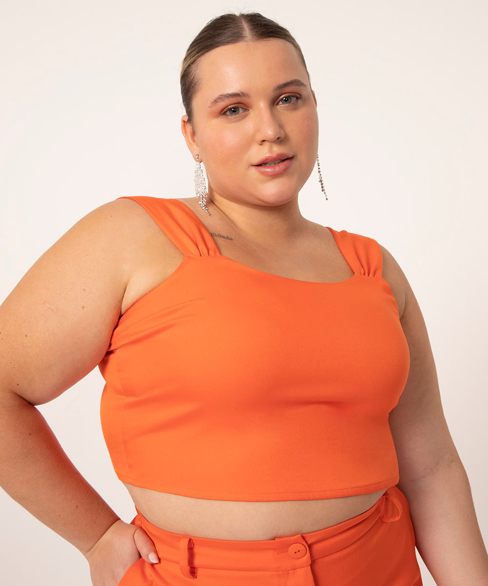 top cropped plus size alça larga laranja