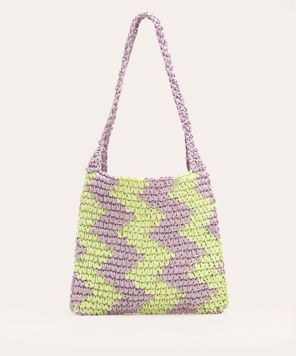bolsa shoulder crochê de palha multicor Único