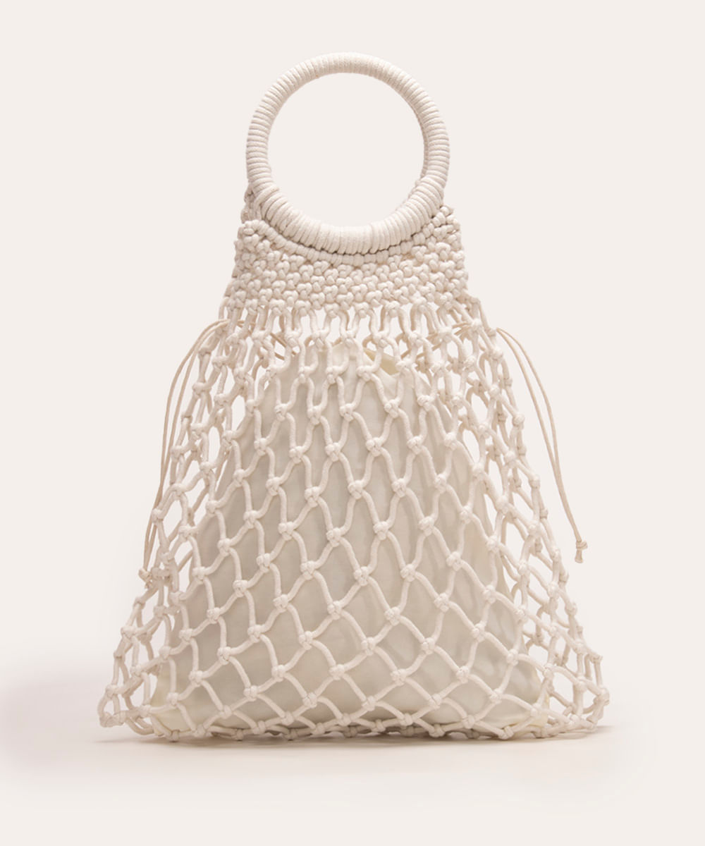 bolsa de mão macramê off white