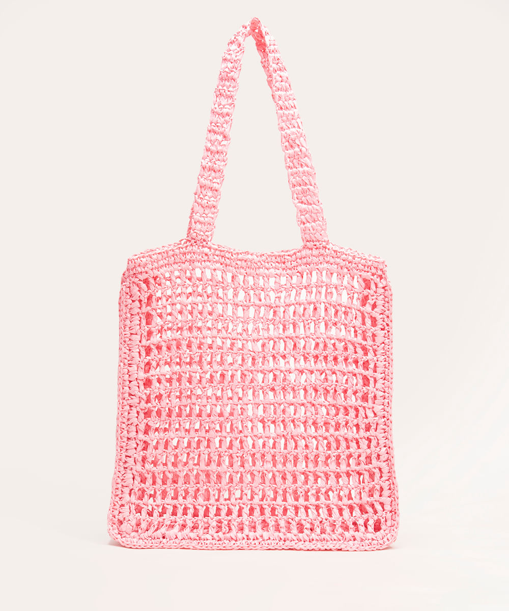 bolsa crochê de palha rosa