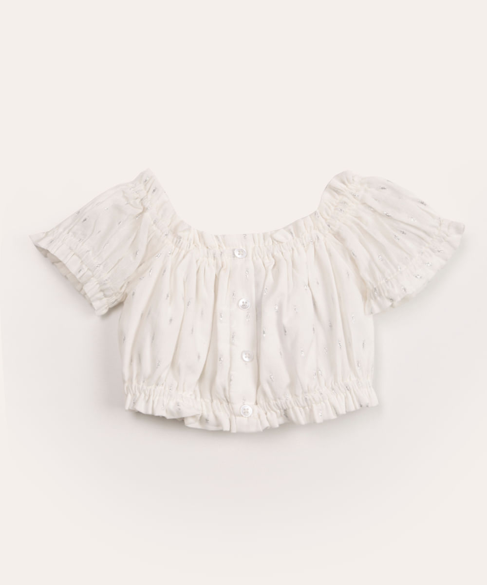 blusa infantil cropped brilhos off white