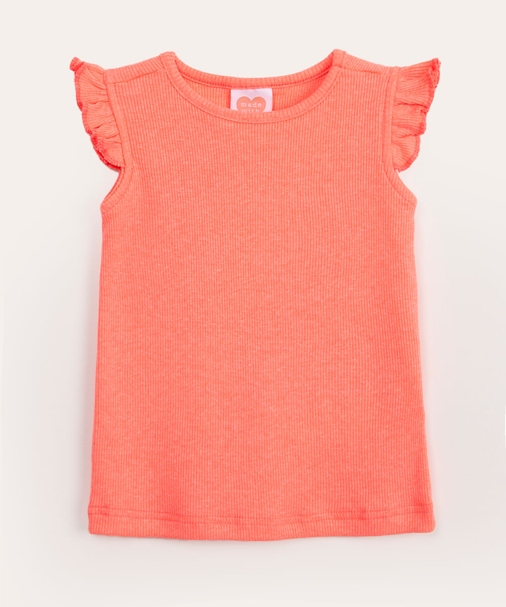 blusa infantil manga fru fru coral