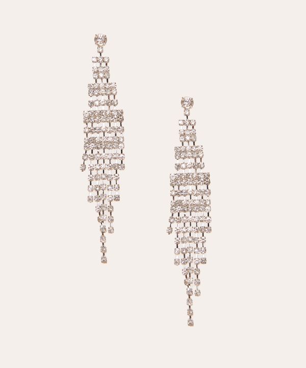 brinco alongado de strass prateado Único