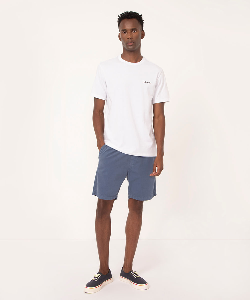 bermuda jogger de sarja com cordão azul médio