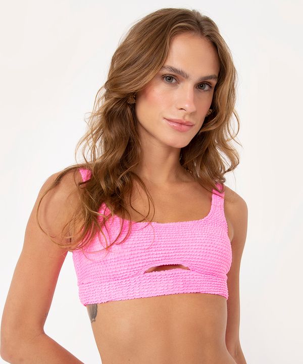 biquíni top regata franzido cut out com proteção uv50 rosa GG