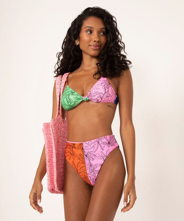 biquíni tanga hot pant bandana com proteção uv50 rosa G