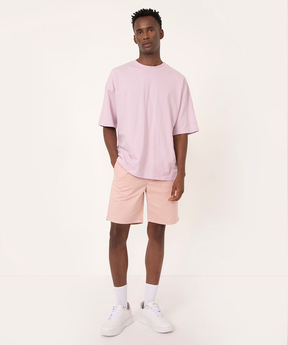 bermuda jogger de sarja com cordão rosa