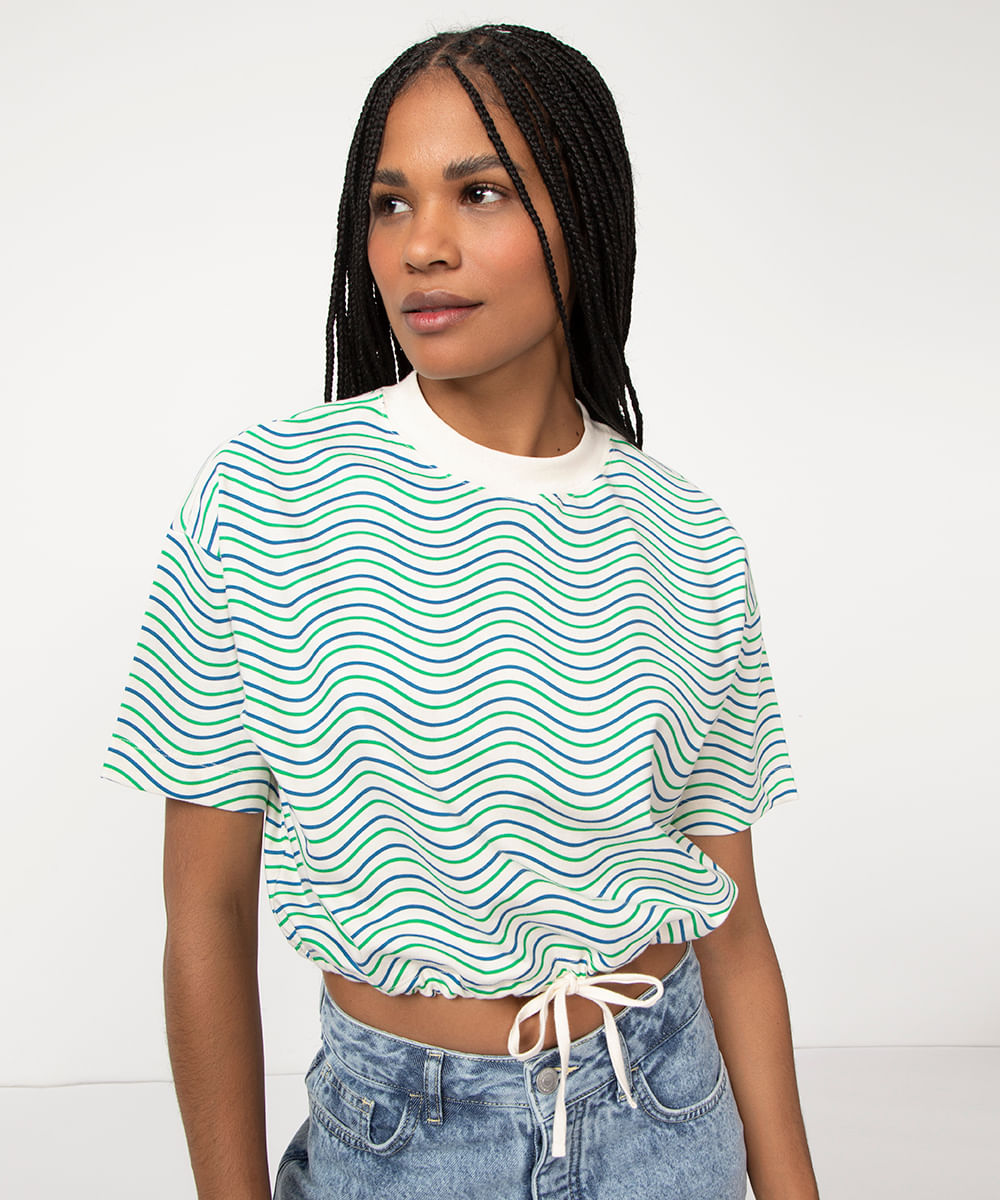 camiseta de algodão listrada amarração off white