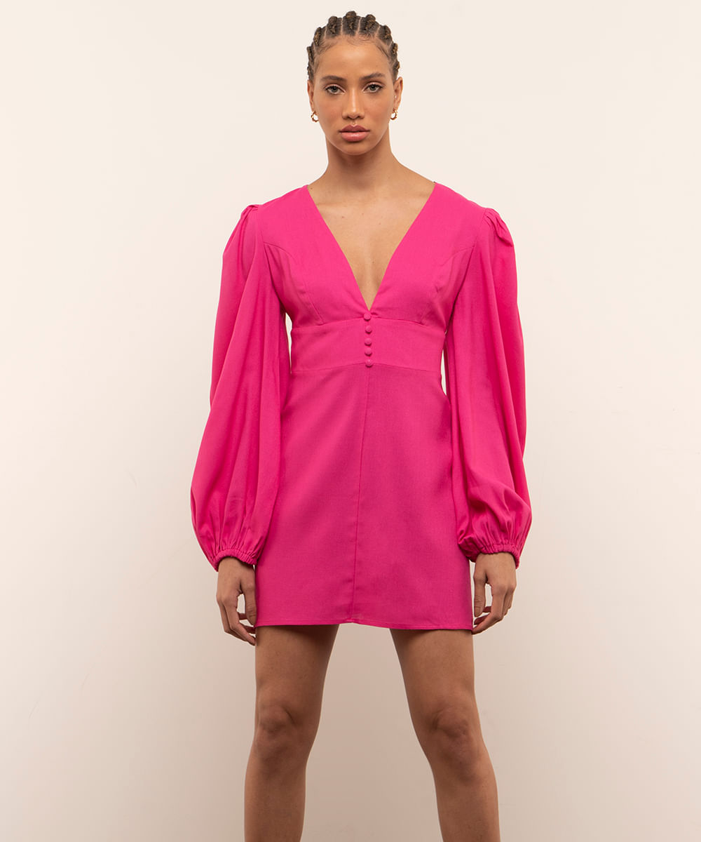 vestido curto manga bufante mindset rosa