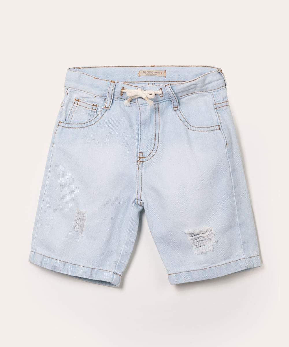 bermuda infantil reta jeans destroyed azul claro