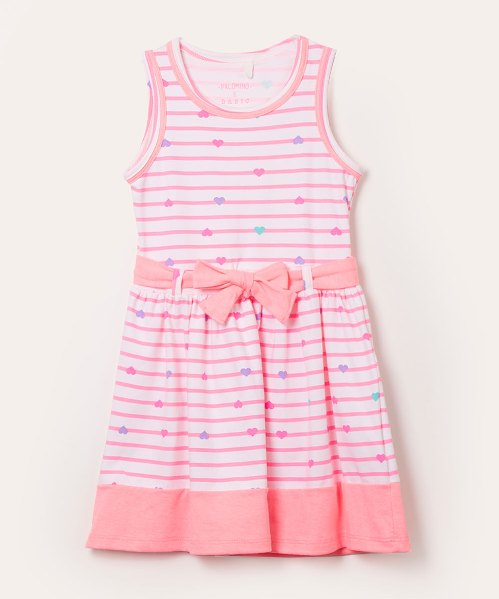 vestido infantil listrado com faixa off white