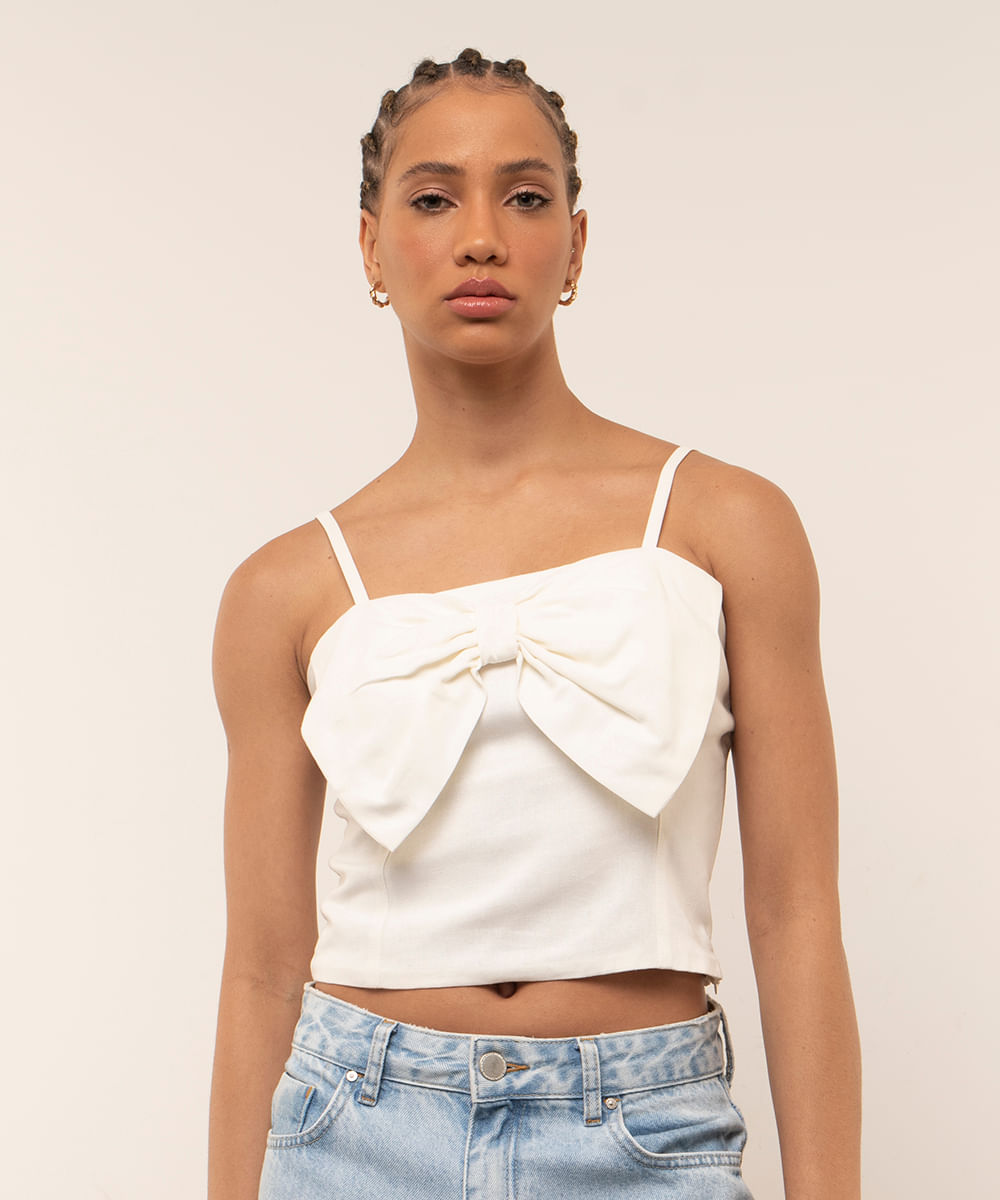 blusa alça fina laço mindset off white