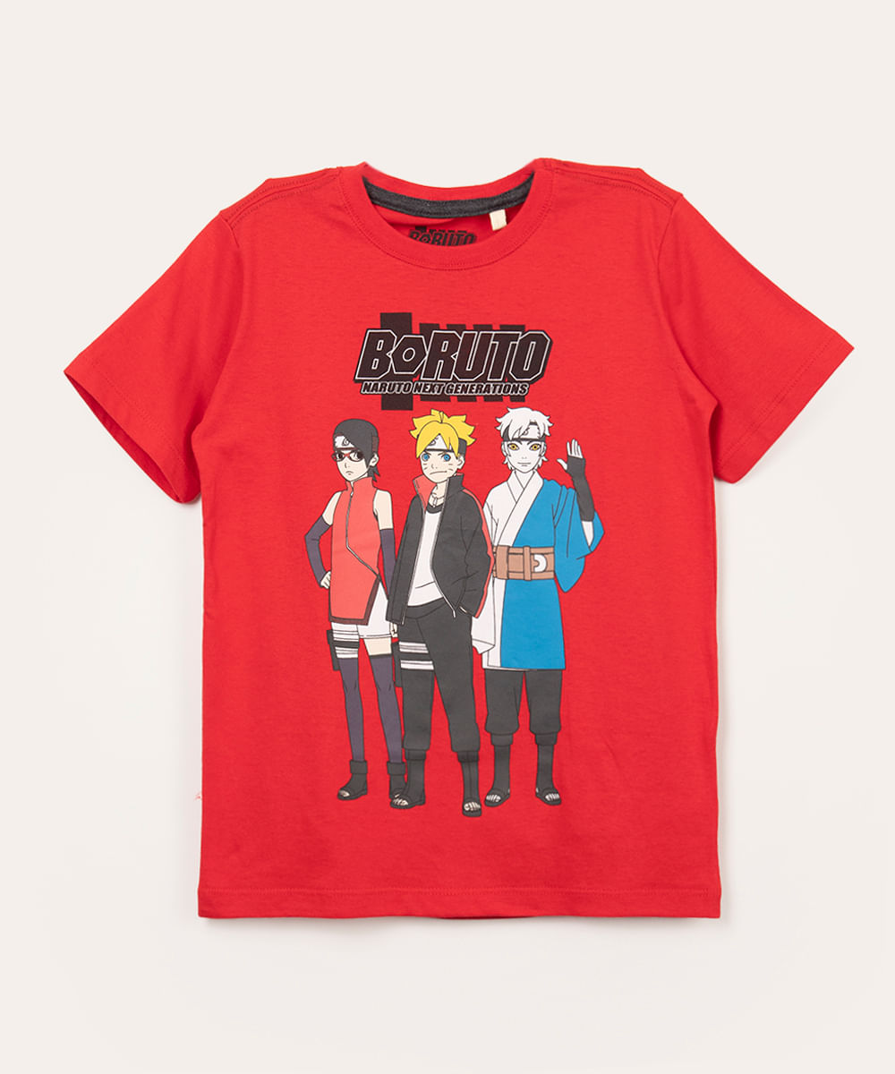 camiseta infantil manga curta boruto vermelha