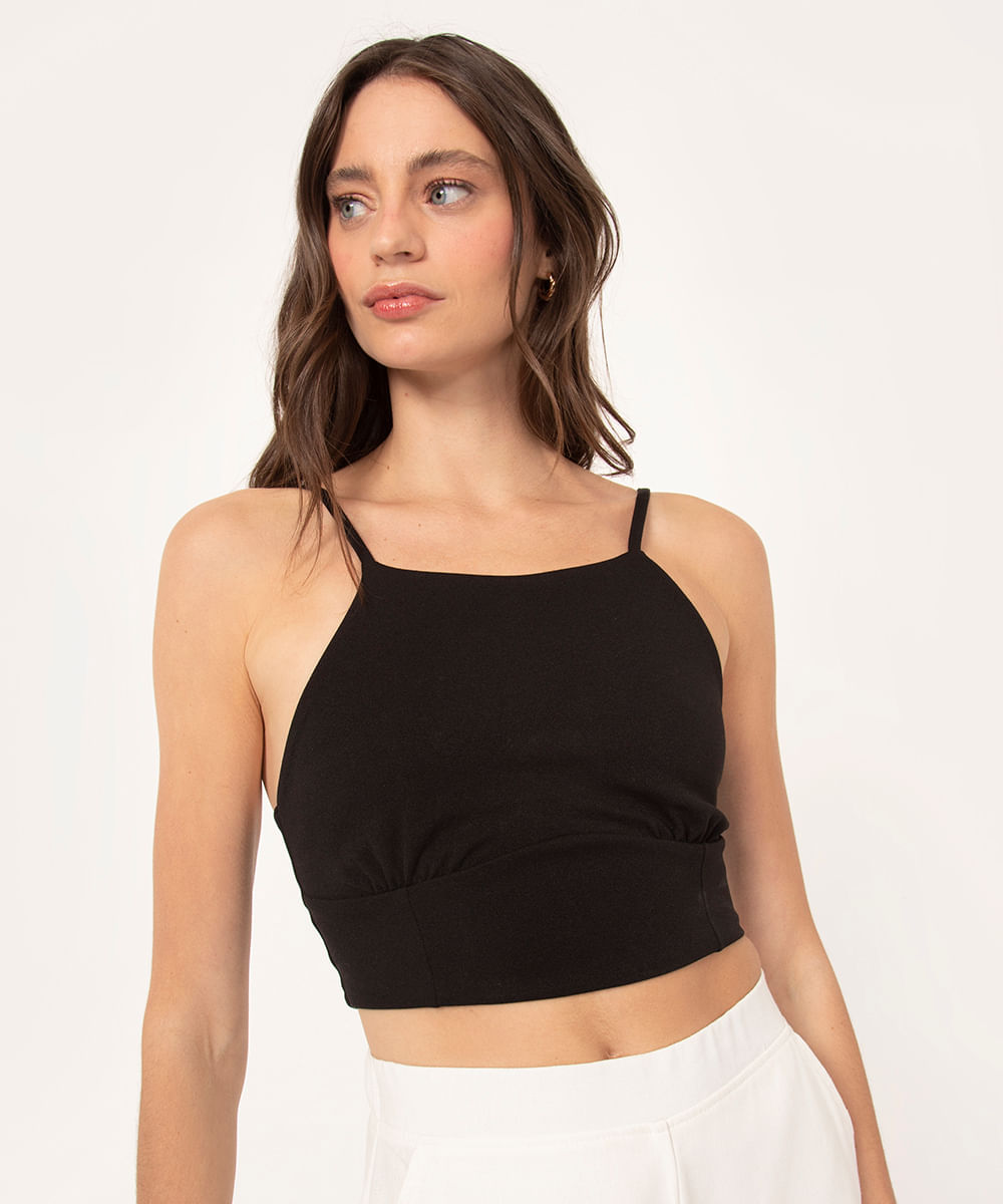 top cropped halter neck preto