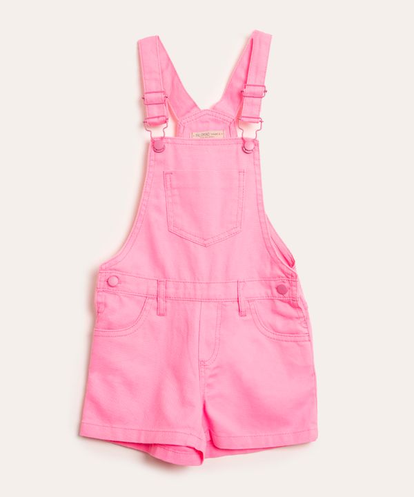 jardineira infantil de sarja rosa neon 10