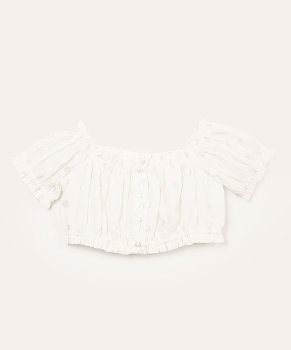 blusa infantil cropped brilhos off white