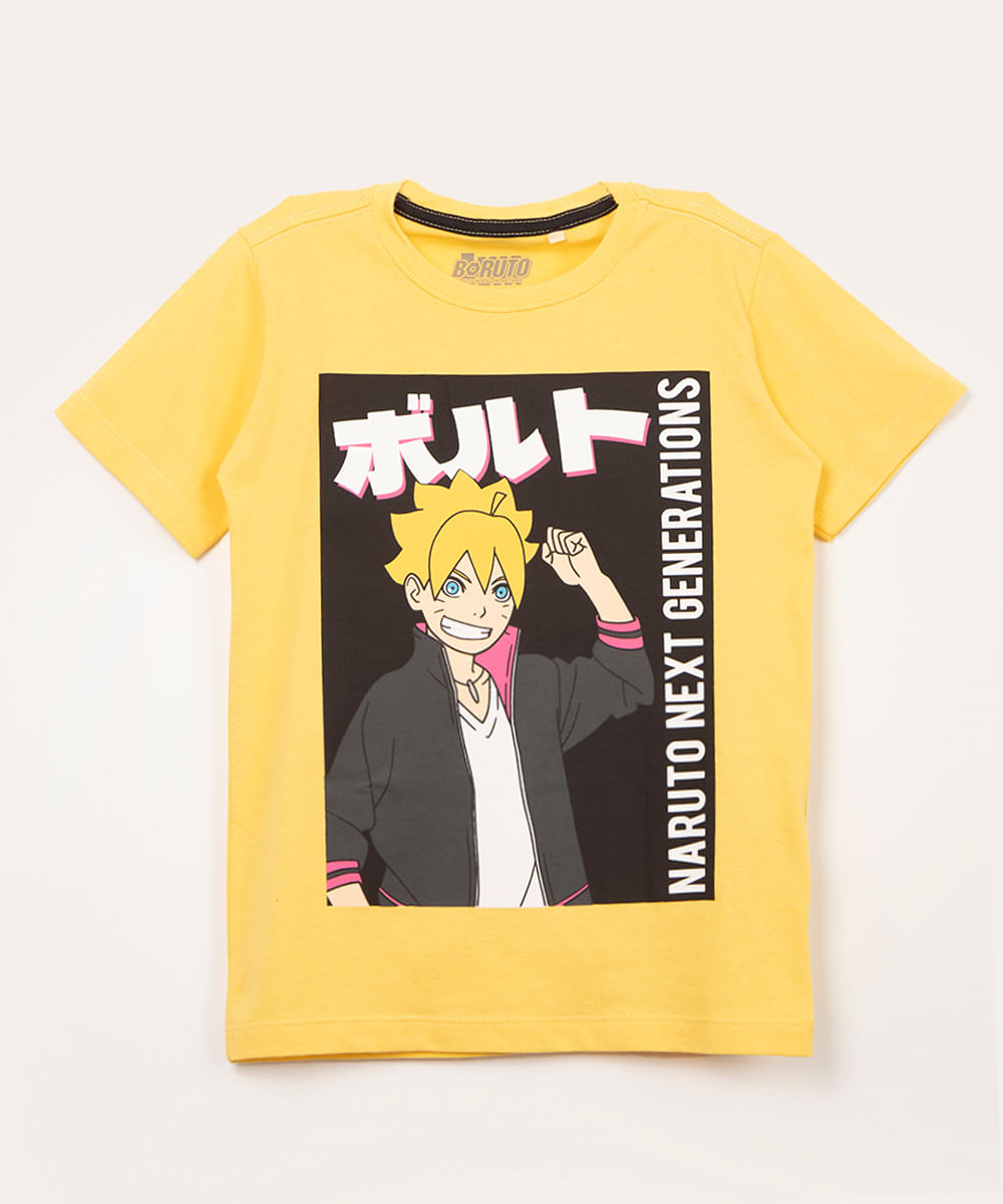 camiseta infantil manga curta boruto amarela