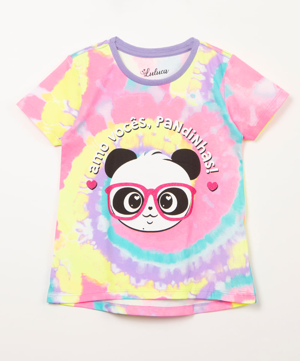 blusa infantil tie dye manga curta panda luluca multicor