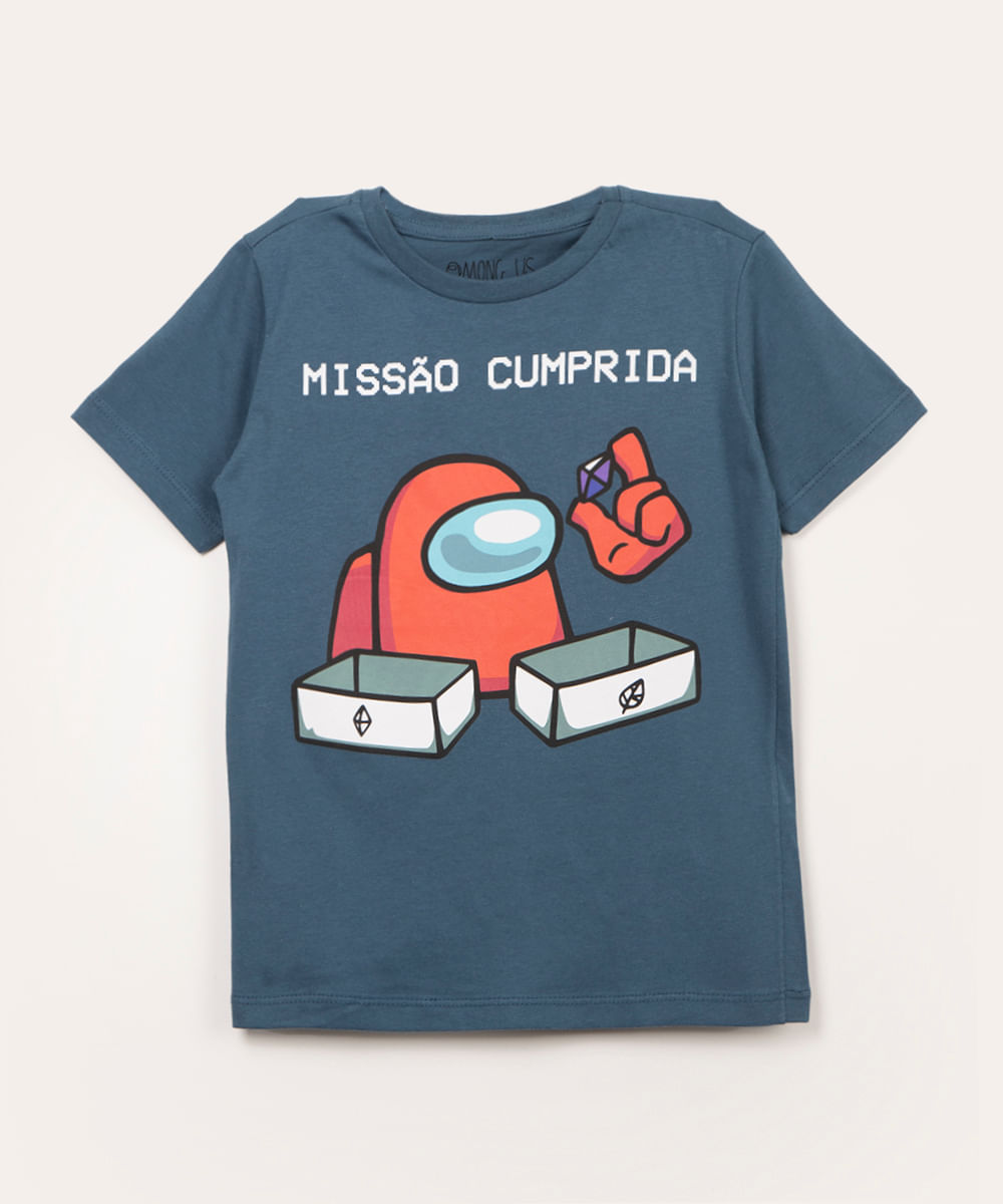 camiseta juvenil manga curta among us azul médio