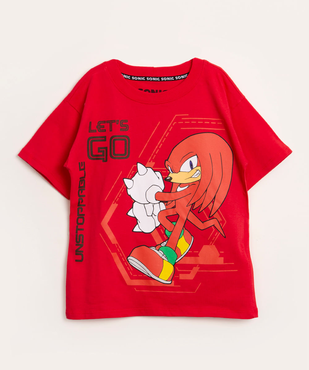 camiseta infantil manga curta sonic vermelha