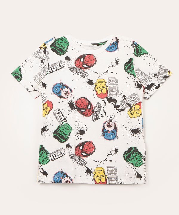 camiseta de algodão infantil heróis marvel off white 12