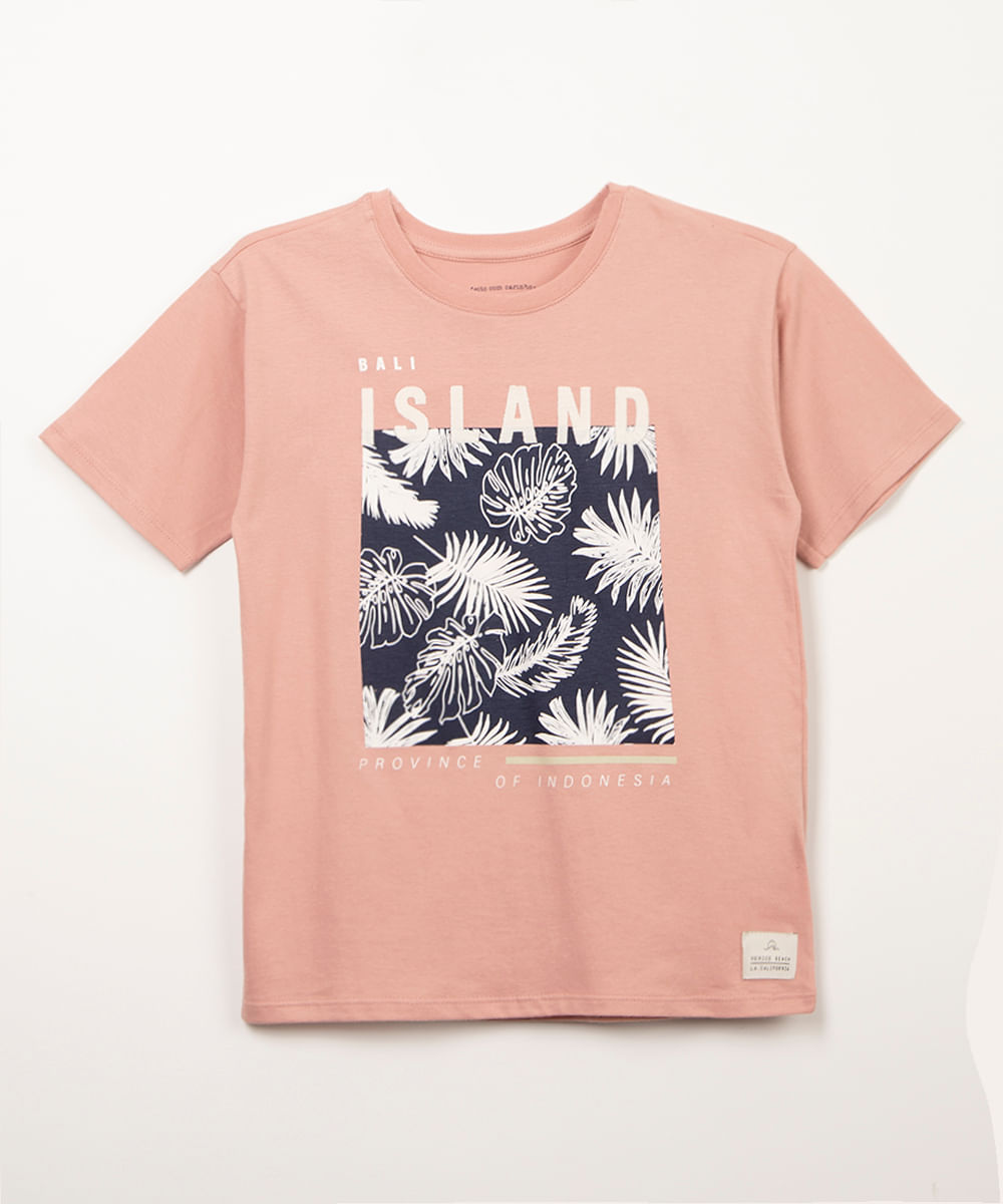 camiseta de algodão infantil island rosa