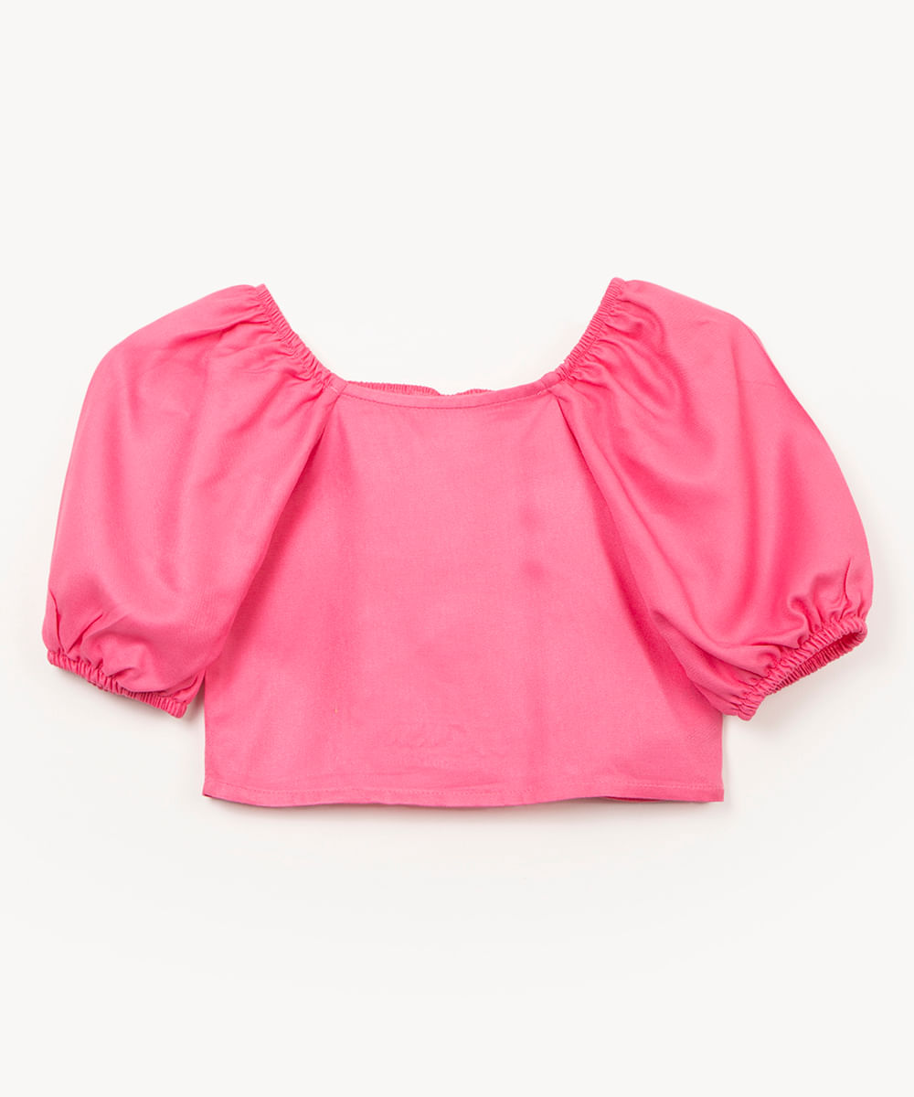 blusa infantil de viscose manga bufante rosa