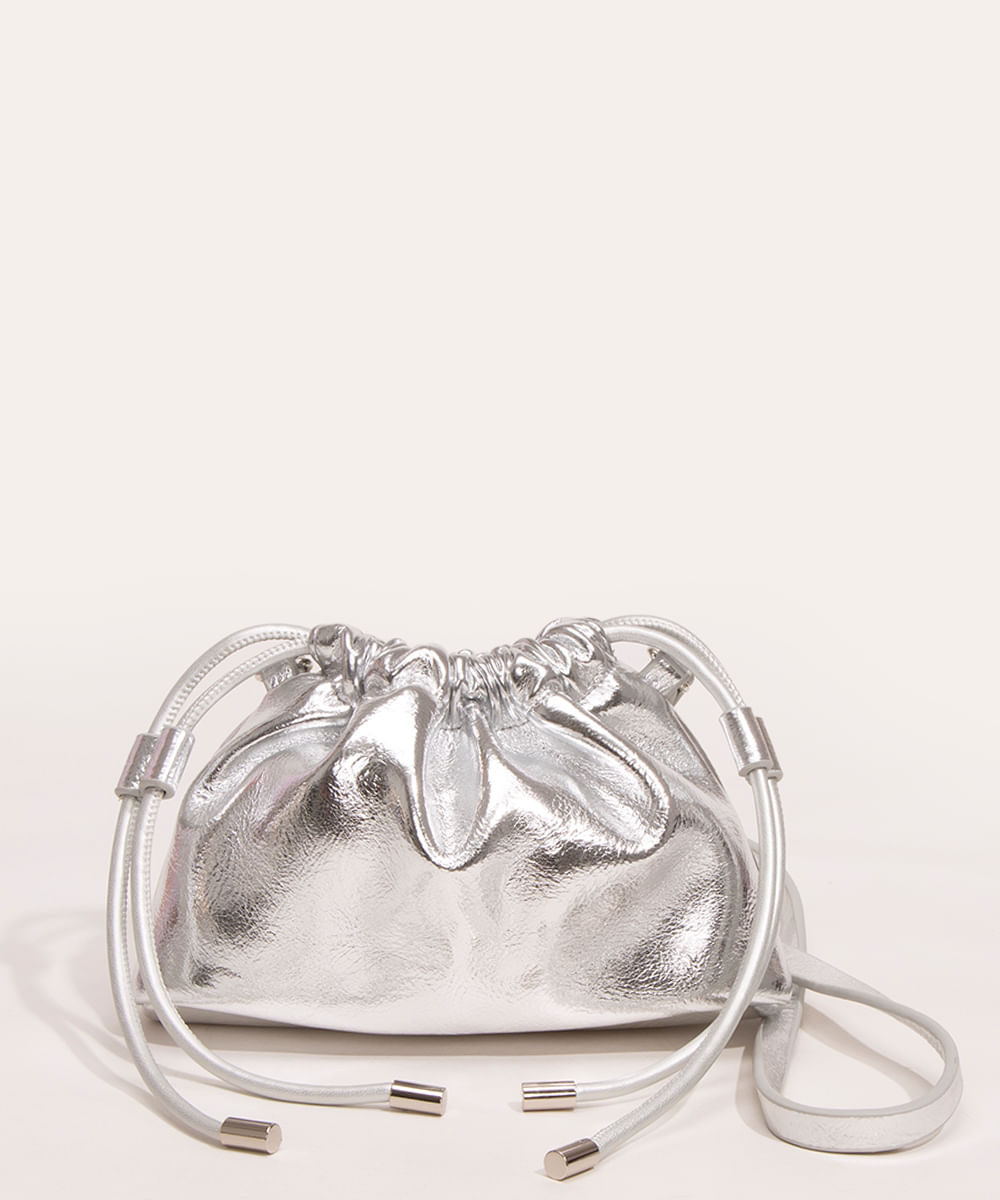 bolsa bucket metalizada prata