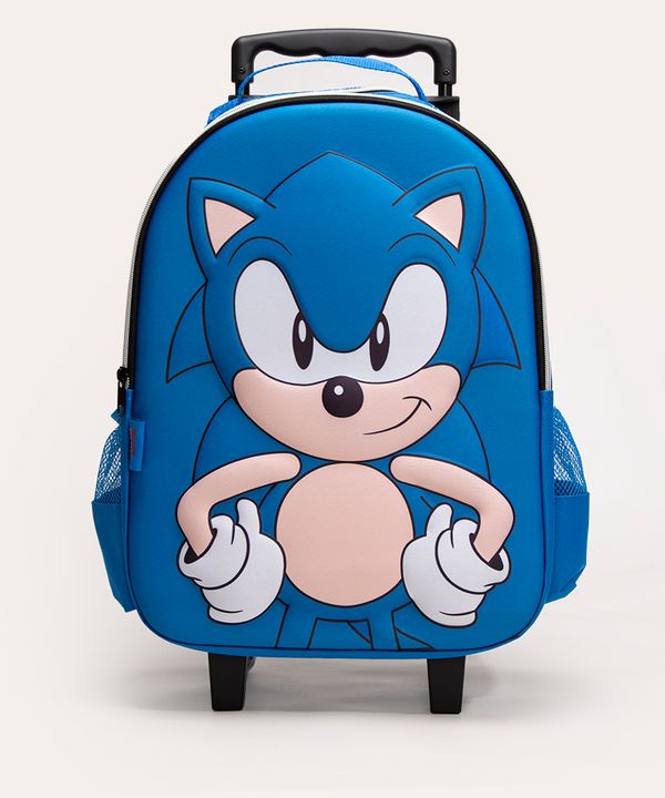 mochila infantil sonic com rodas azul Único