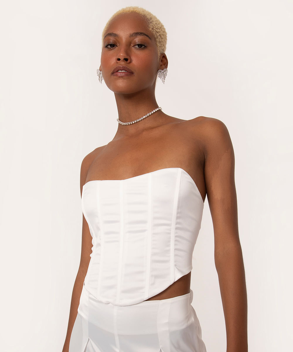 top corset acetinada com barbatanas off white