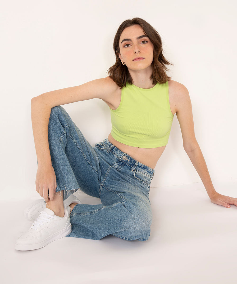 top cropped halter neck de poliamida verde claro