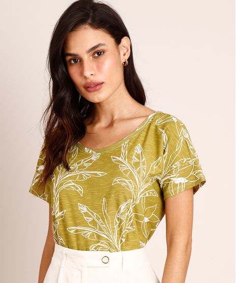 Camiseta-de-Algodao-Flame-Estampada-Bananeiras-Manga-Curta-Decote-Redondo-Verde-1005714-Verde_1