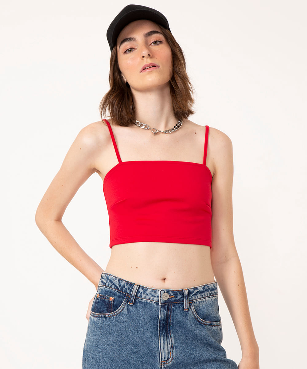 top cropped faixa alça fina vermelho