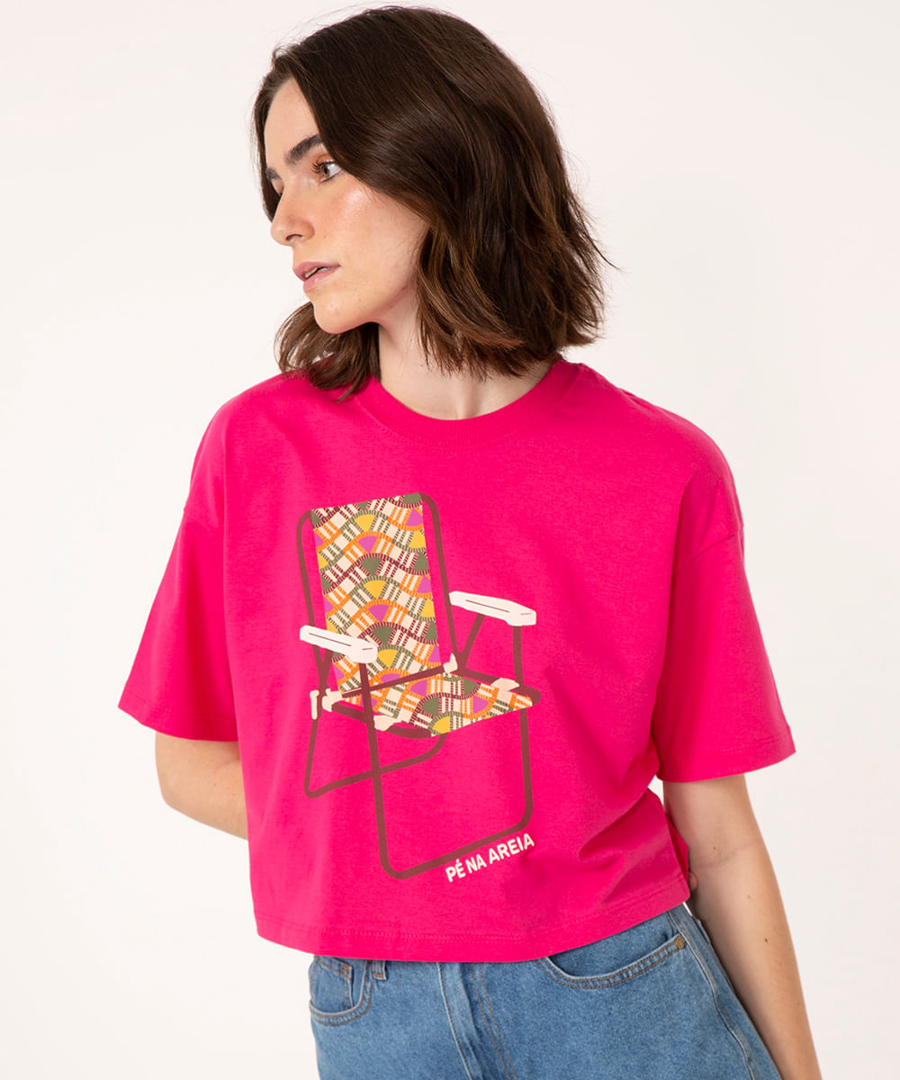 camiseta cropped manga curta cadeira pink