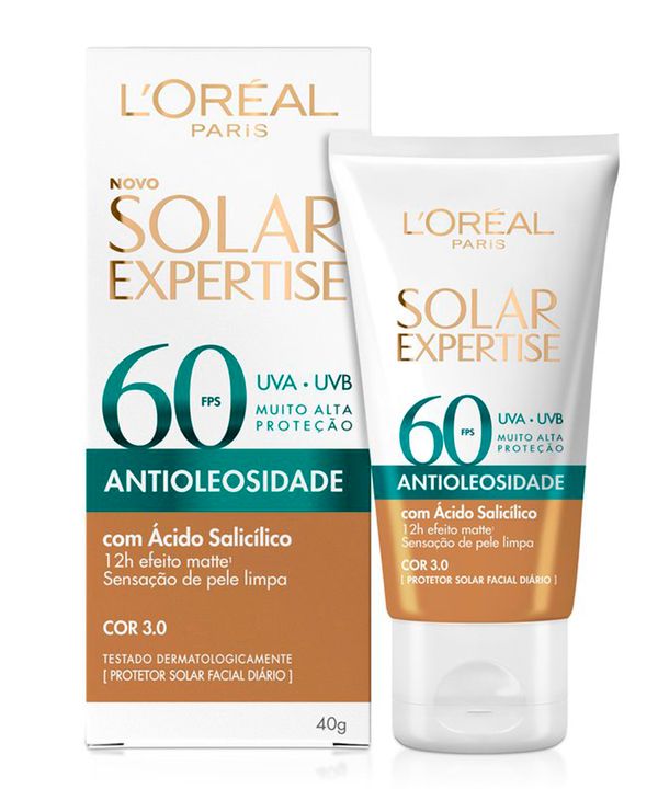 Protetor Solar Facial L'Oréal Paris Solar Expertise Antioleosidade FPS 60 Cor Média 40g Único 40 G