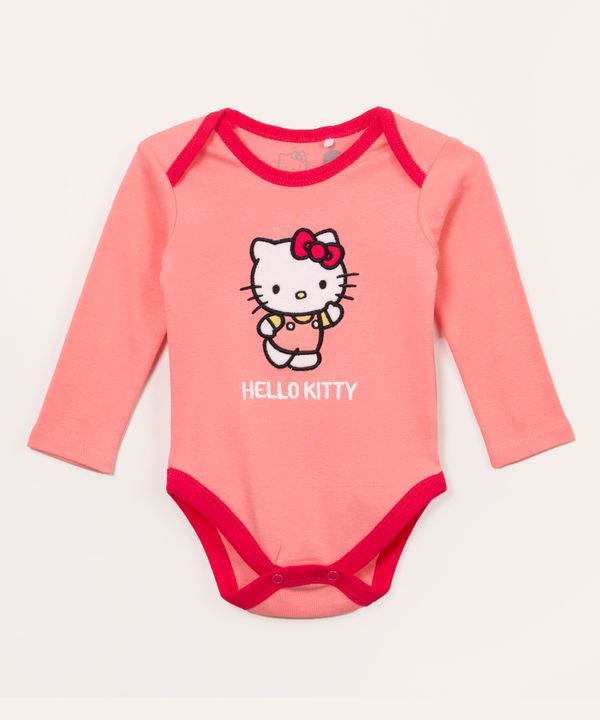 body infantil manga longa hello kitty rosa escuro 0-3