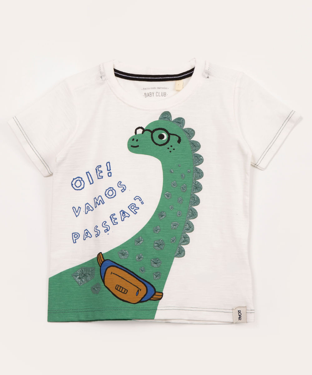 camiseta infantil manga curta dinossauro off white