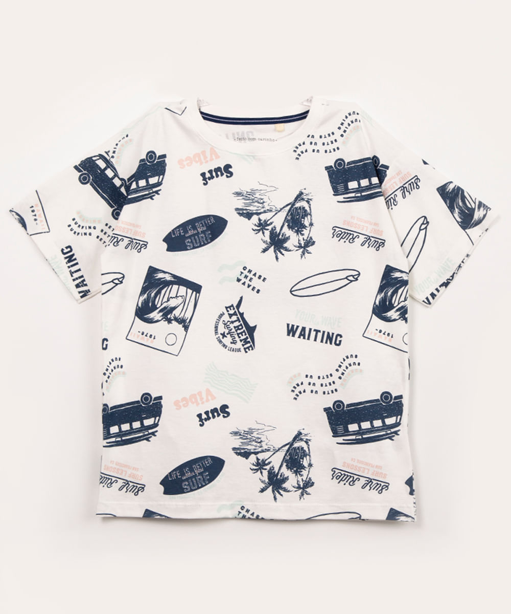 camiseta infantil manga curta surf off white