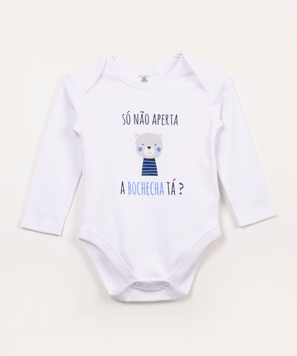 body infantil manga longa ursinho off white