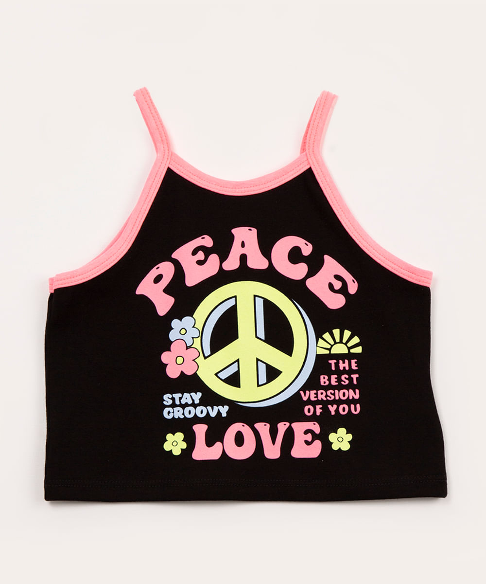 regata infantil cropped peace love preta