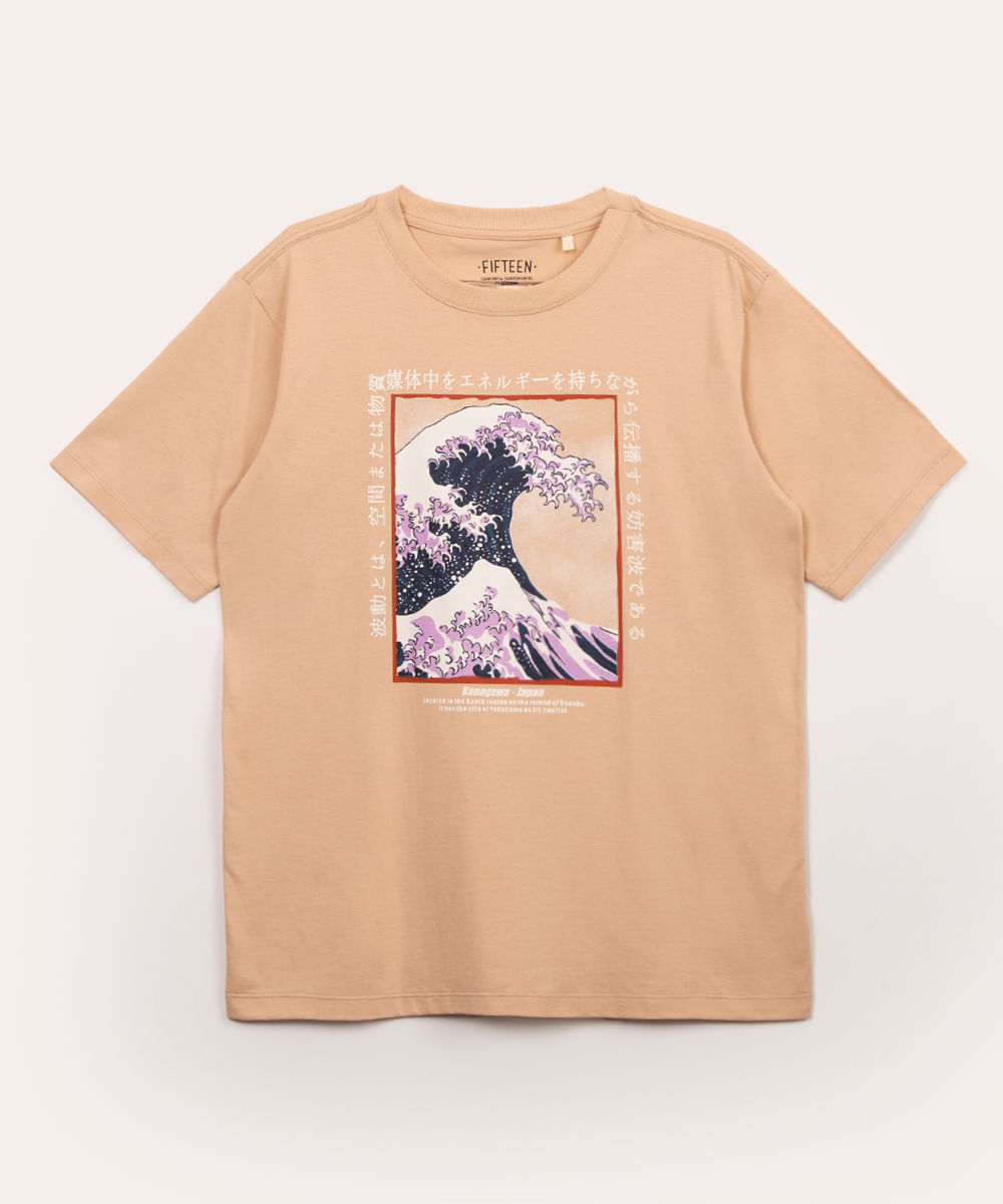 camiseta juvenil oversized manga curta onda bege