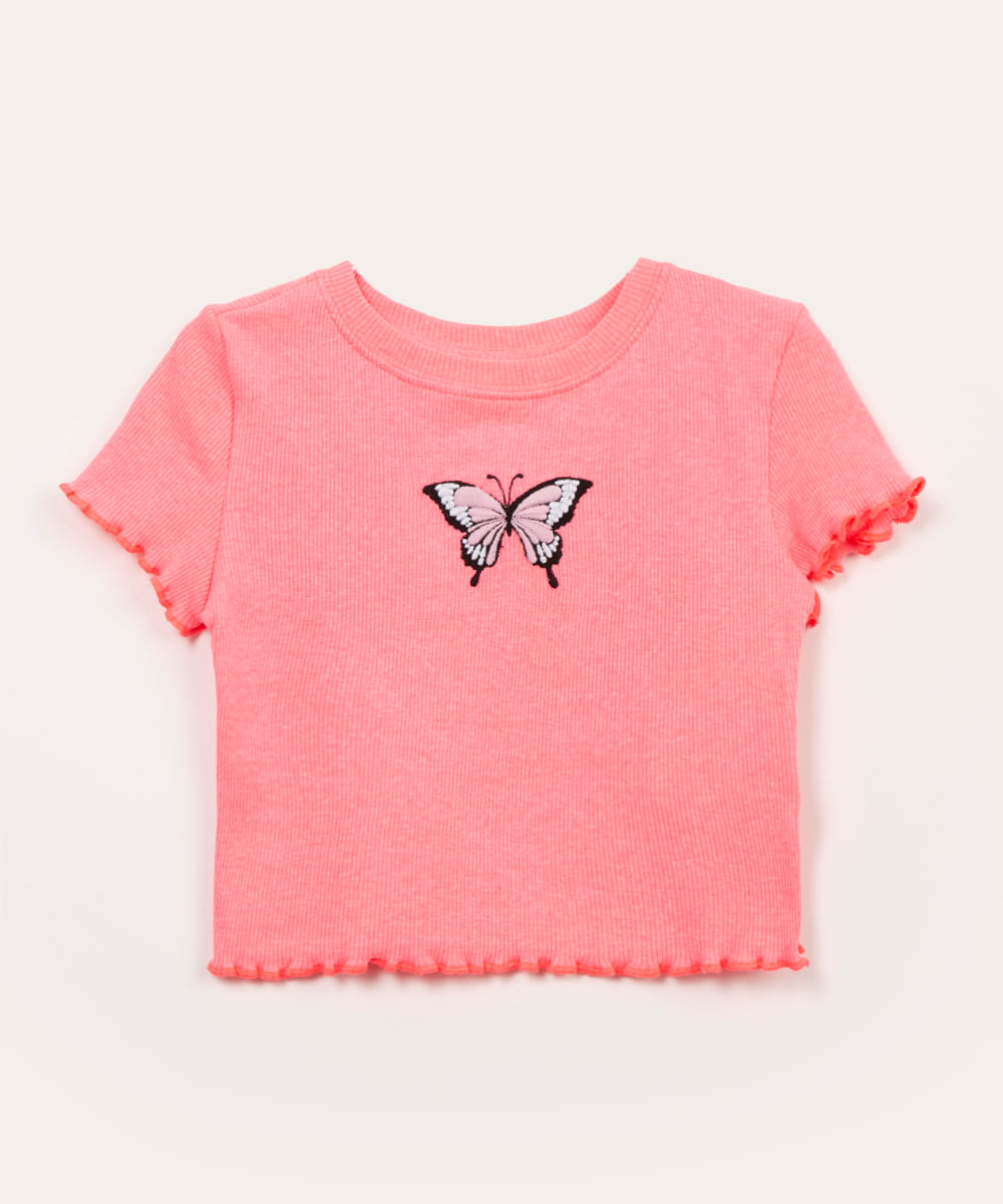 blusa infantil canelada borboleta pink