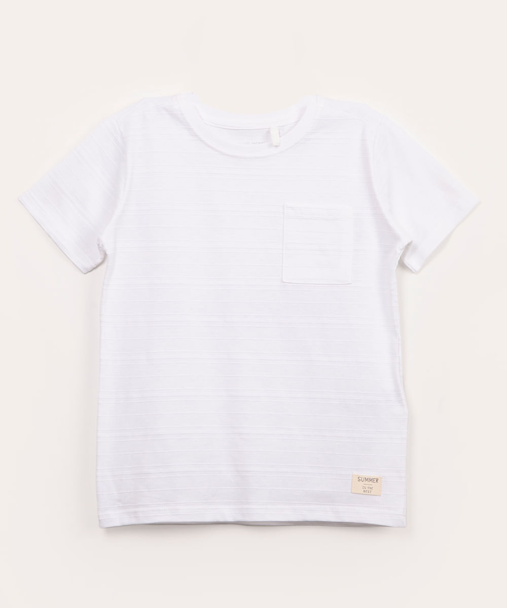 camiseta infantil texturizada manga curta com bolso off white