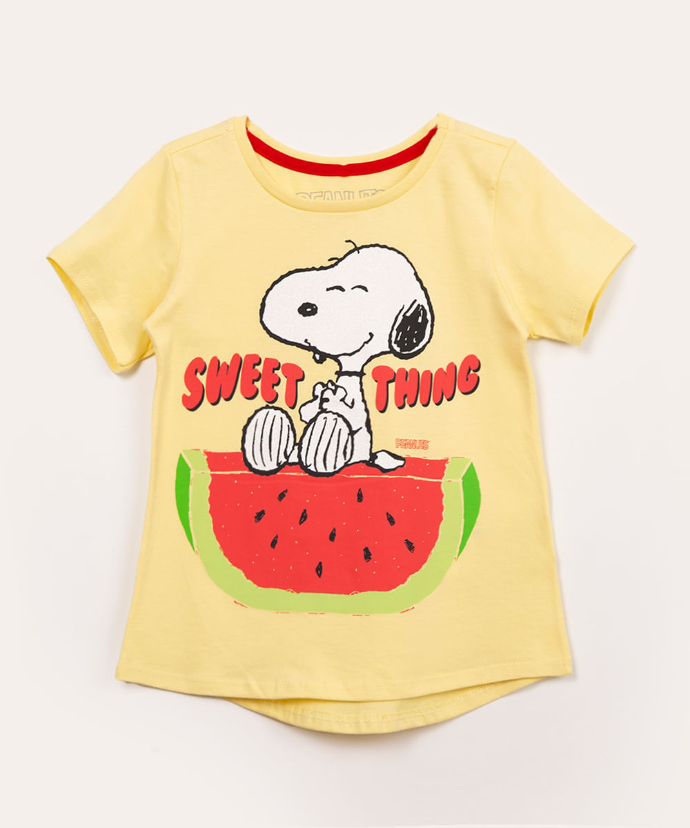 blusa infantil manga curta snoopy amarelo claro