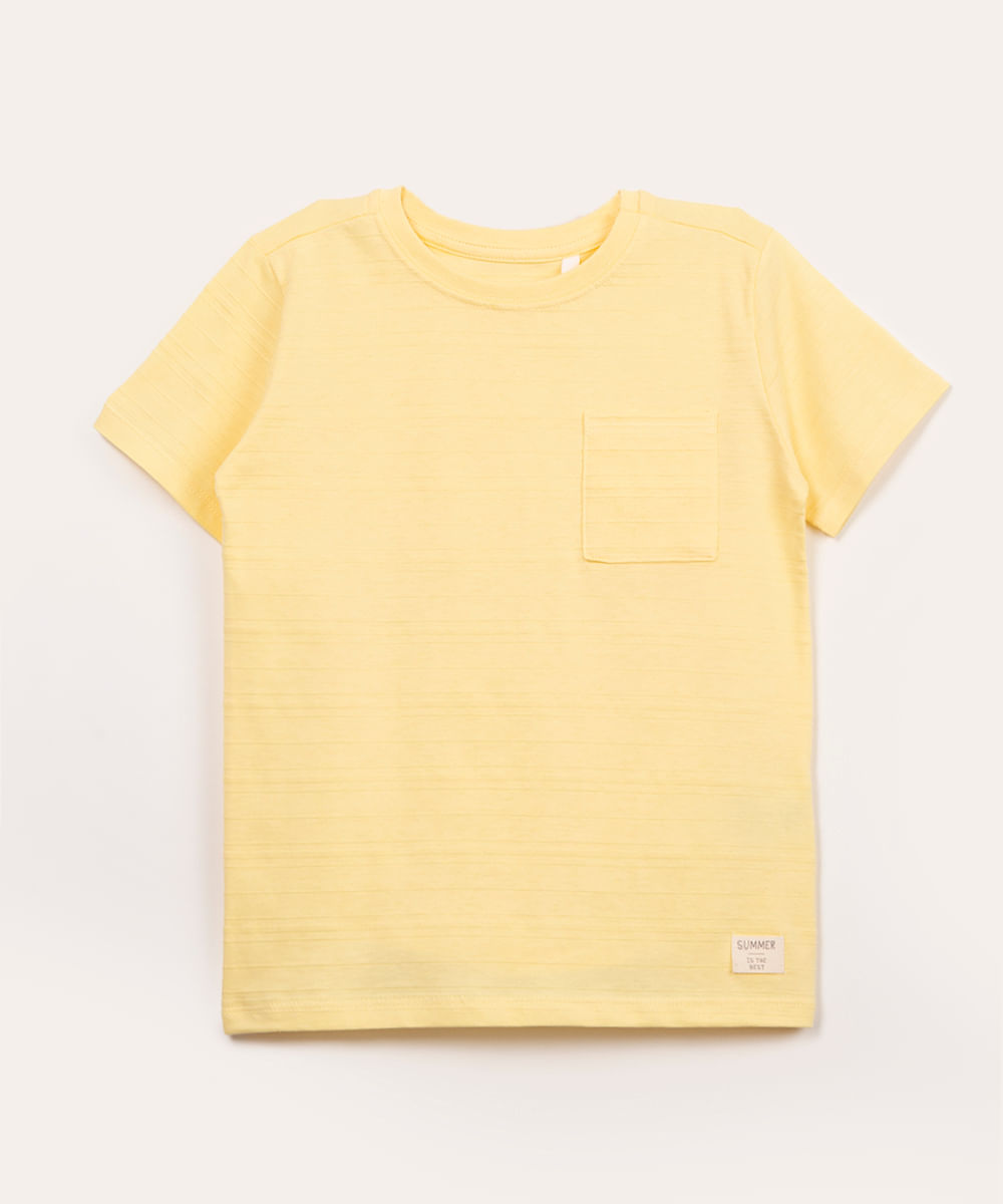 camiseta infantil texturizada manga curta com bolso amarelo