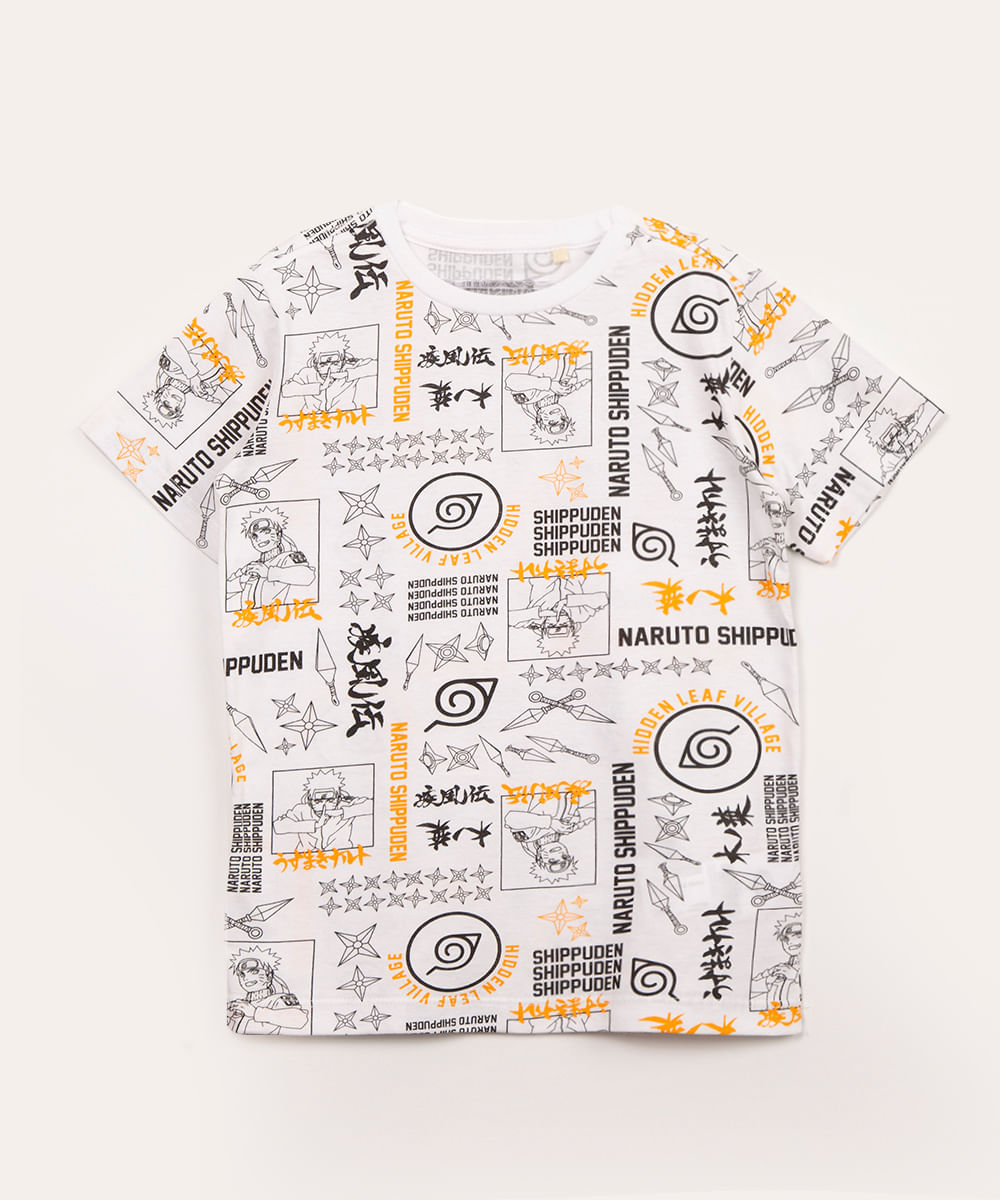 camiseta infantil manga curta naruto off white