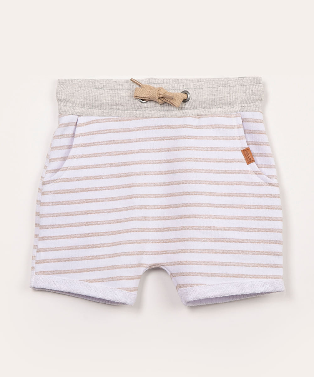 bermuda infantil de moletom listrada off white