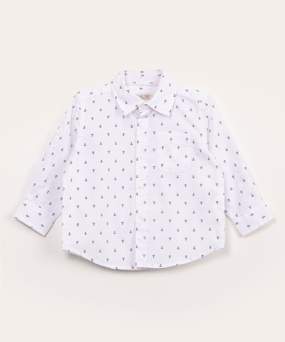 camisa infantil manga longa âncora branco